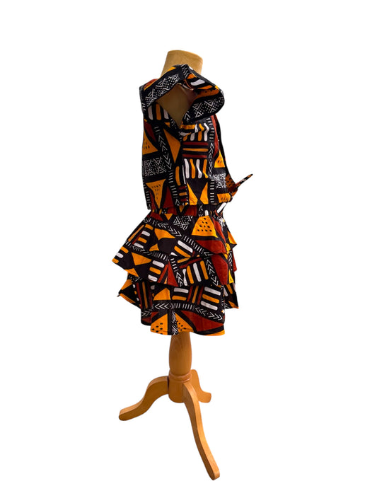 Girls African Tribal Print Top & Skirt Set – Handmade Ankara Two-Piece Outfit