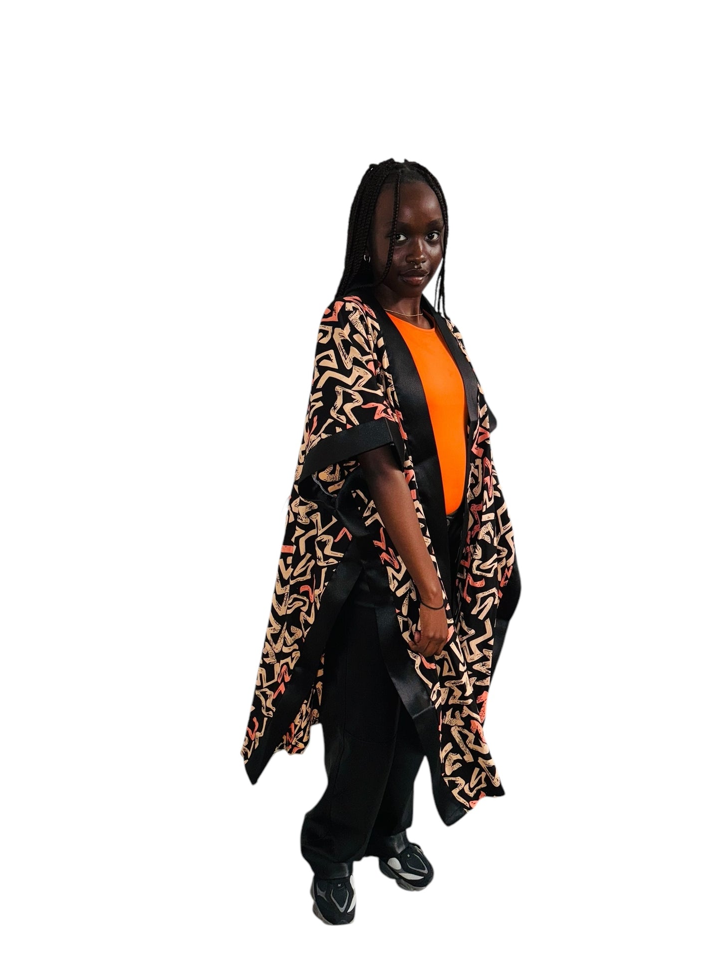 “Zina” Earth-Tone Poncho Kimono – Handcrafted African Elegance