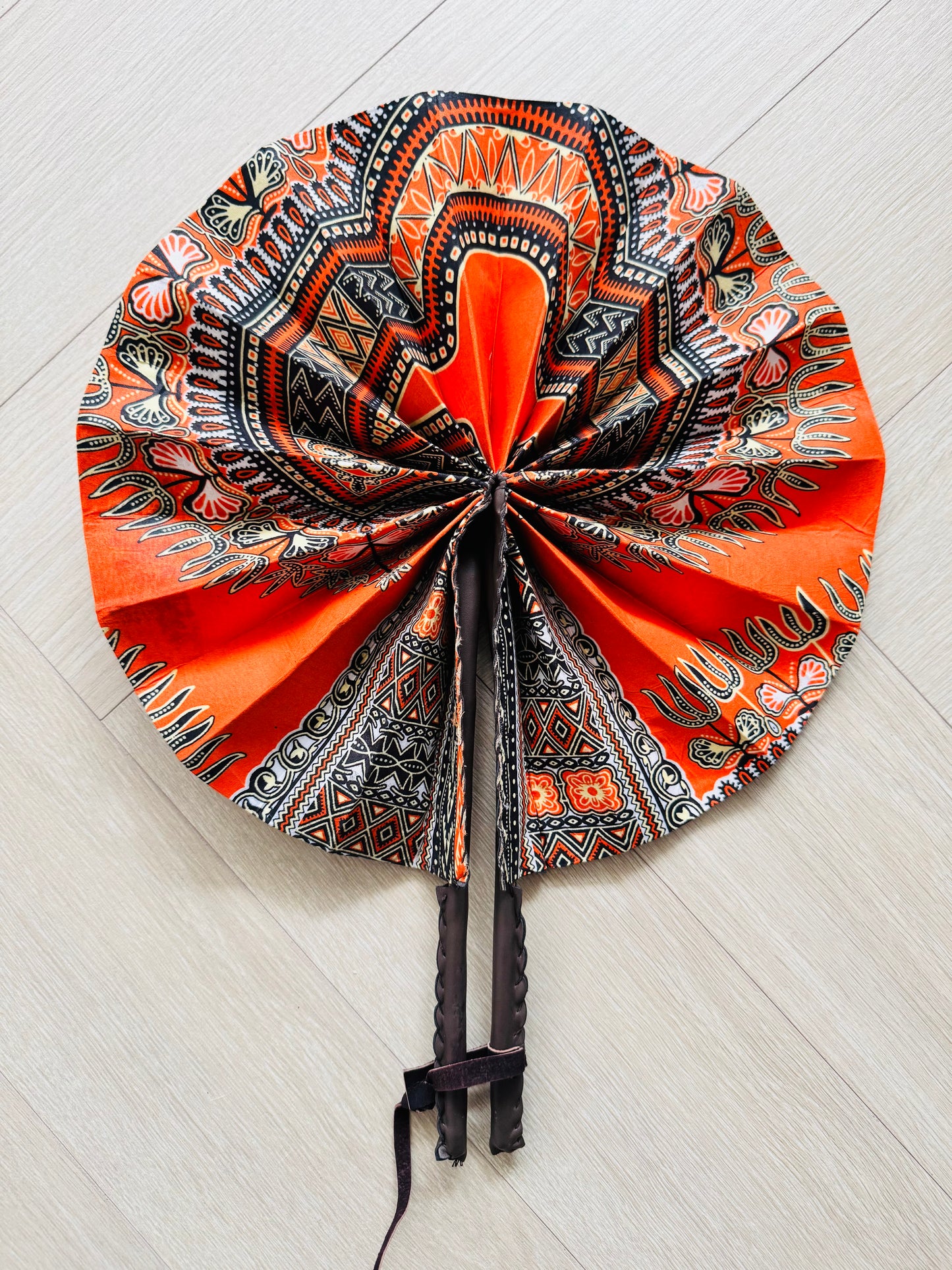 Tribal orange - African Wax Print Hand Fan