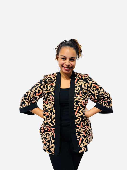 “Zina” Earth-Tone Kimono – Handcrafted African Elegance