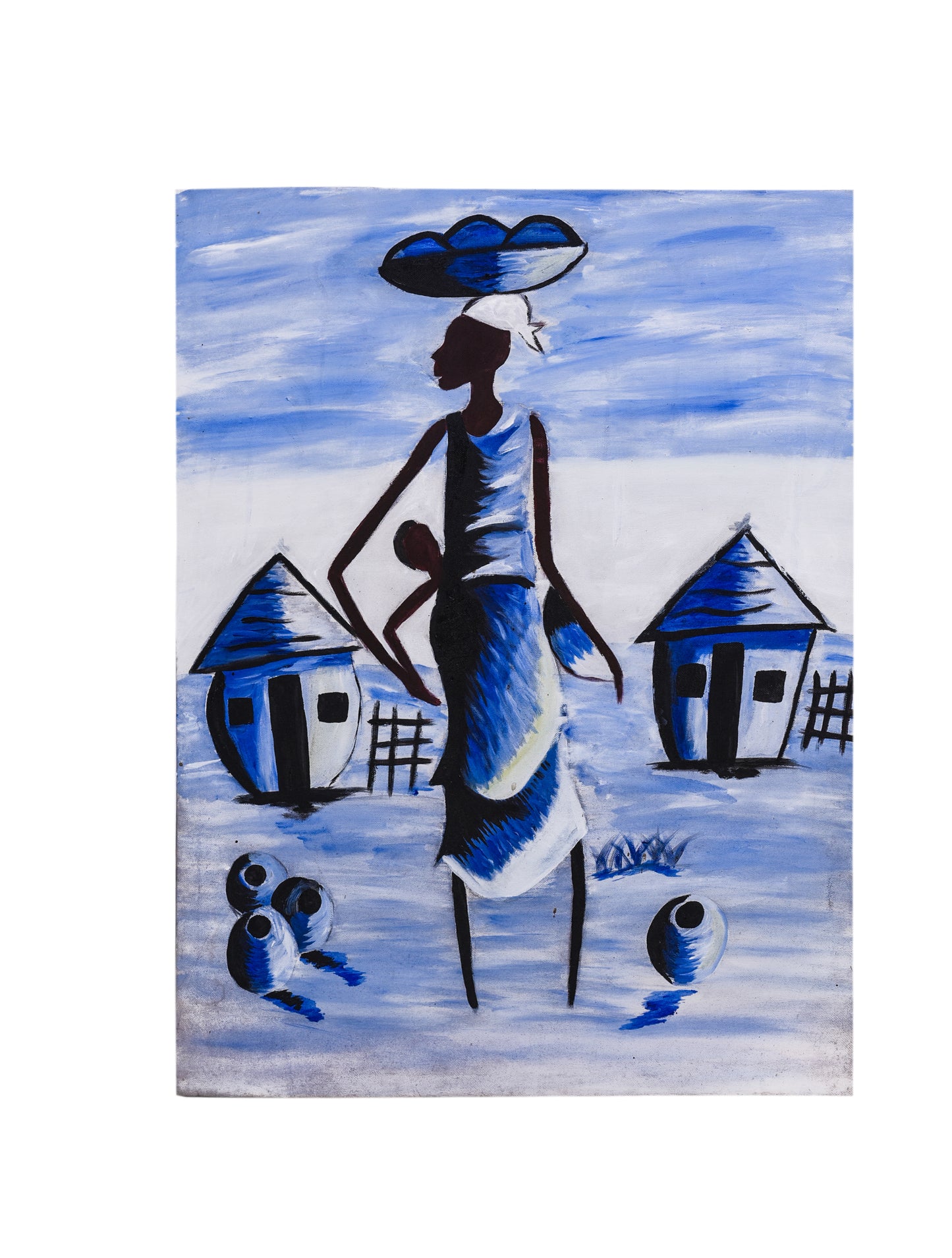 Woman with child in the village