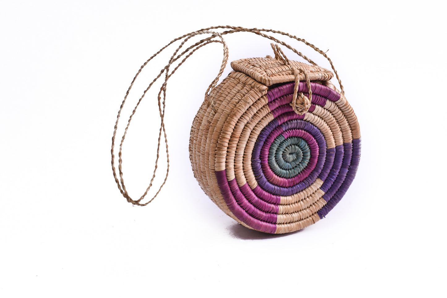 Dahomey: Purple rattan round bags