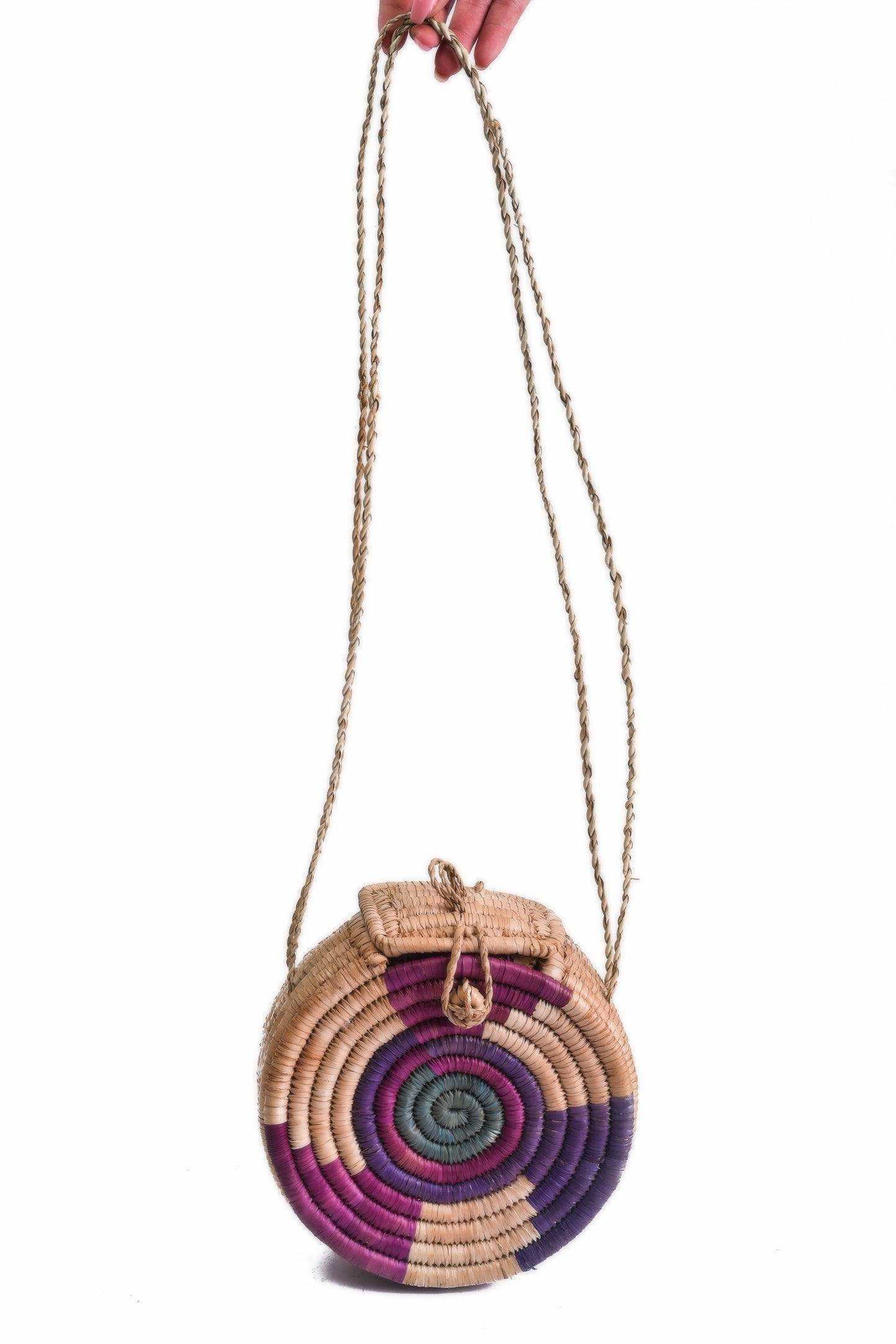 Dahomey: Purple rattan round bags