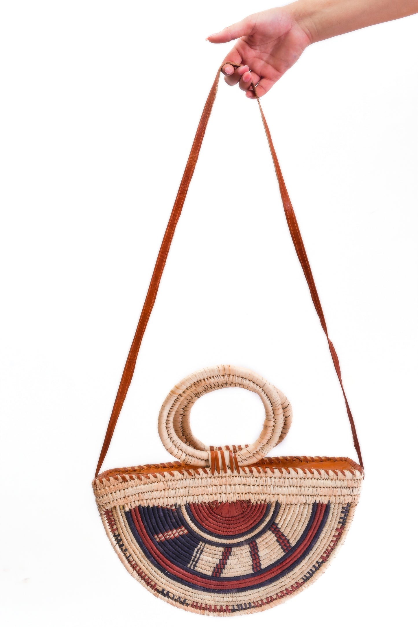 Iyoba: Brown half round hand made rattan bag