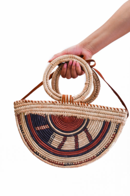 Iyoba: Brown half round hand made rattan bag