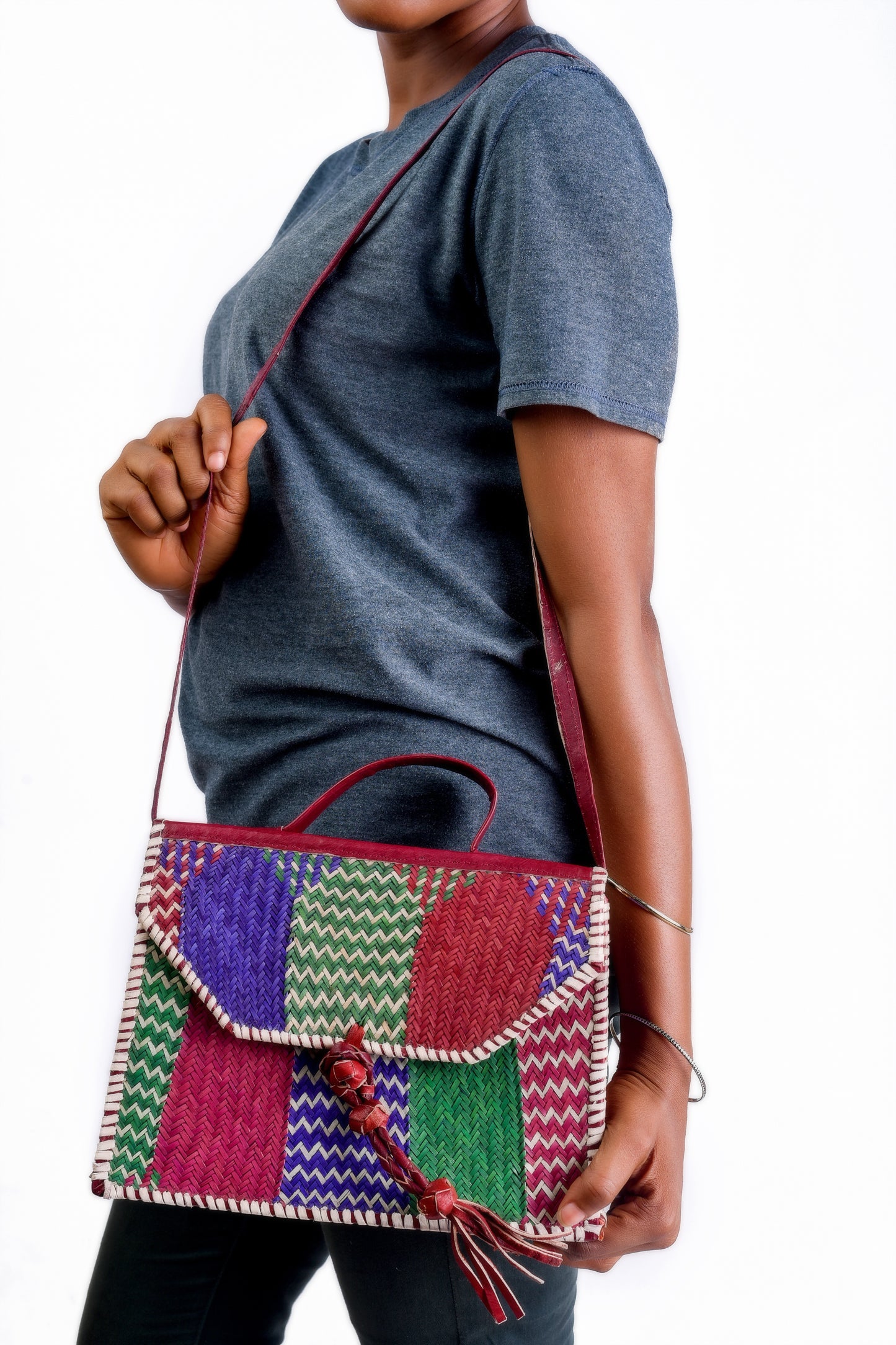 Amani: Square Rattan bag multi colour