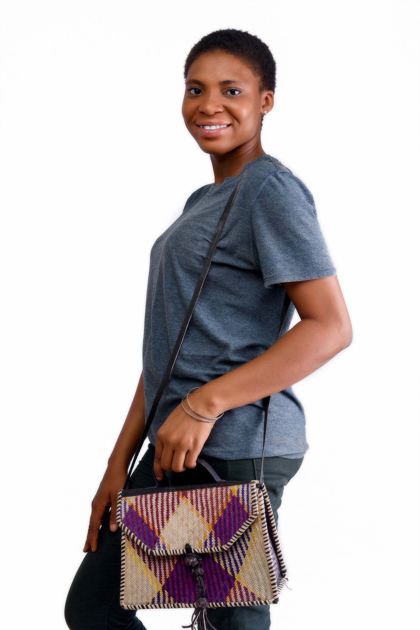Amani: Square Rattan bag multi colour