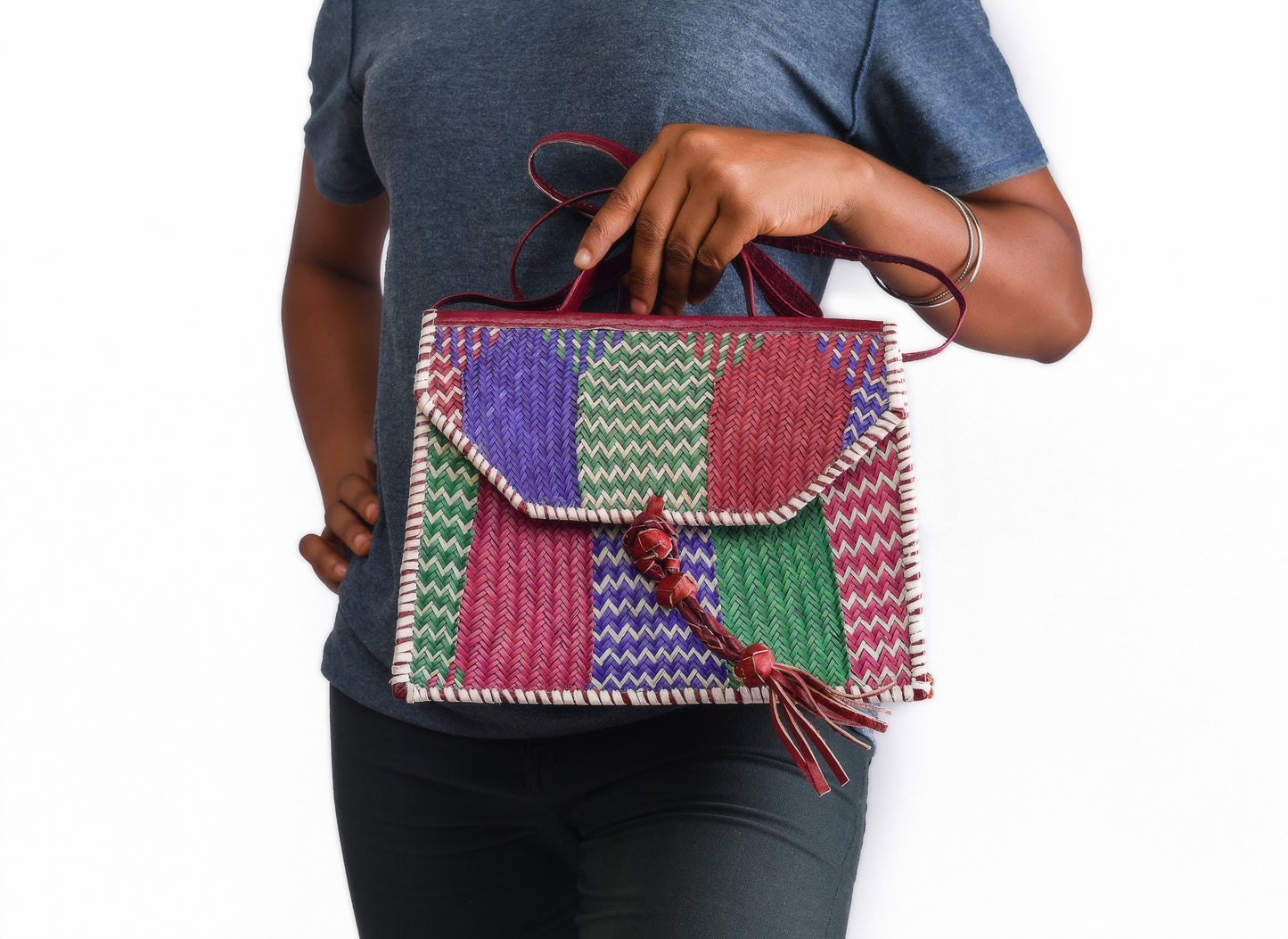 Amani: Square Rattan bag multi colour