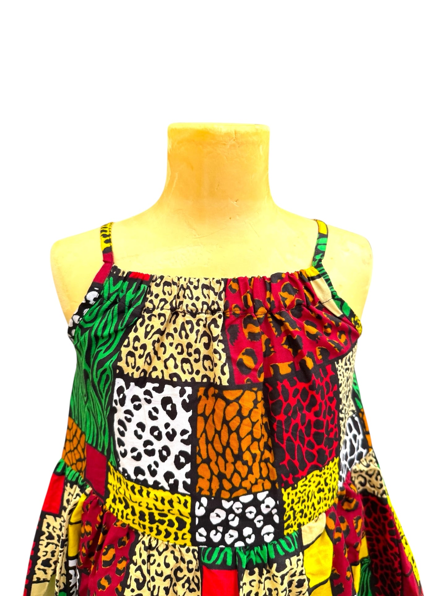 Girls African Safari Patchwork Dress – Handmade Ankara Animal Print Dress