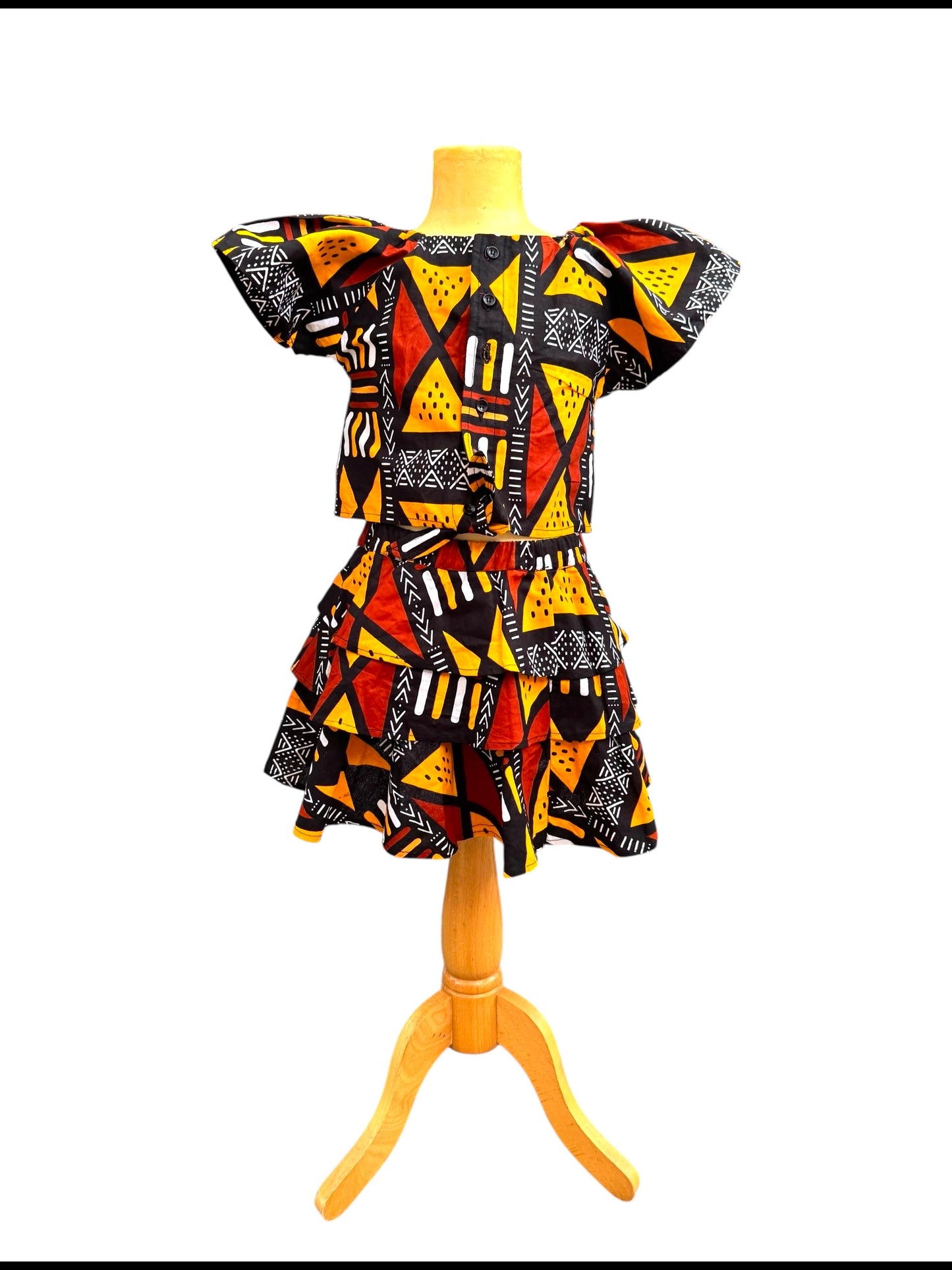 Girls African Tribal Print Top & Skirt Set – Handmade Ankara Two-Piece Outfit