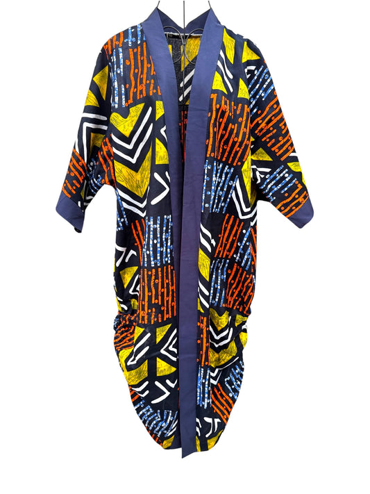 “Tribal” African Tribal Design Kimono Jacket – Handmade Ankara Kimono