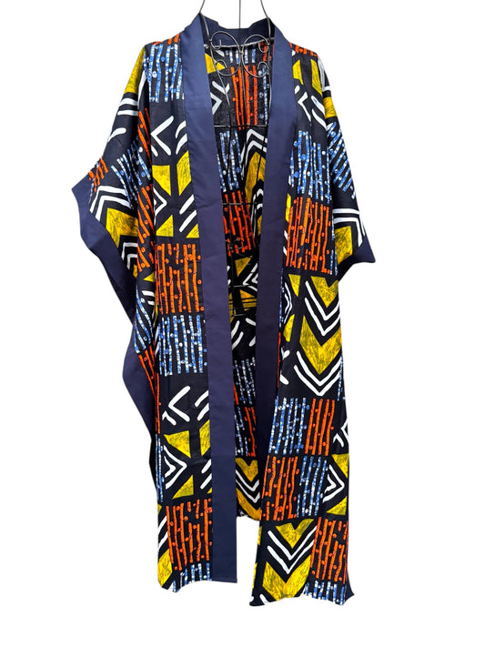 “Tribal” African Tribal Design Poncho Kimono Jacket – Handmade Ankara Kimono