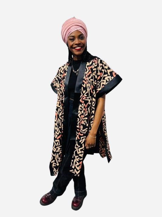 “Zina” Earth-Tone Poncho Kimono – Handcrafted African Elegance